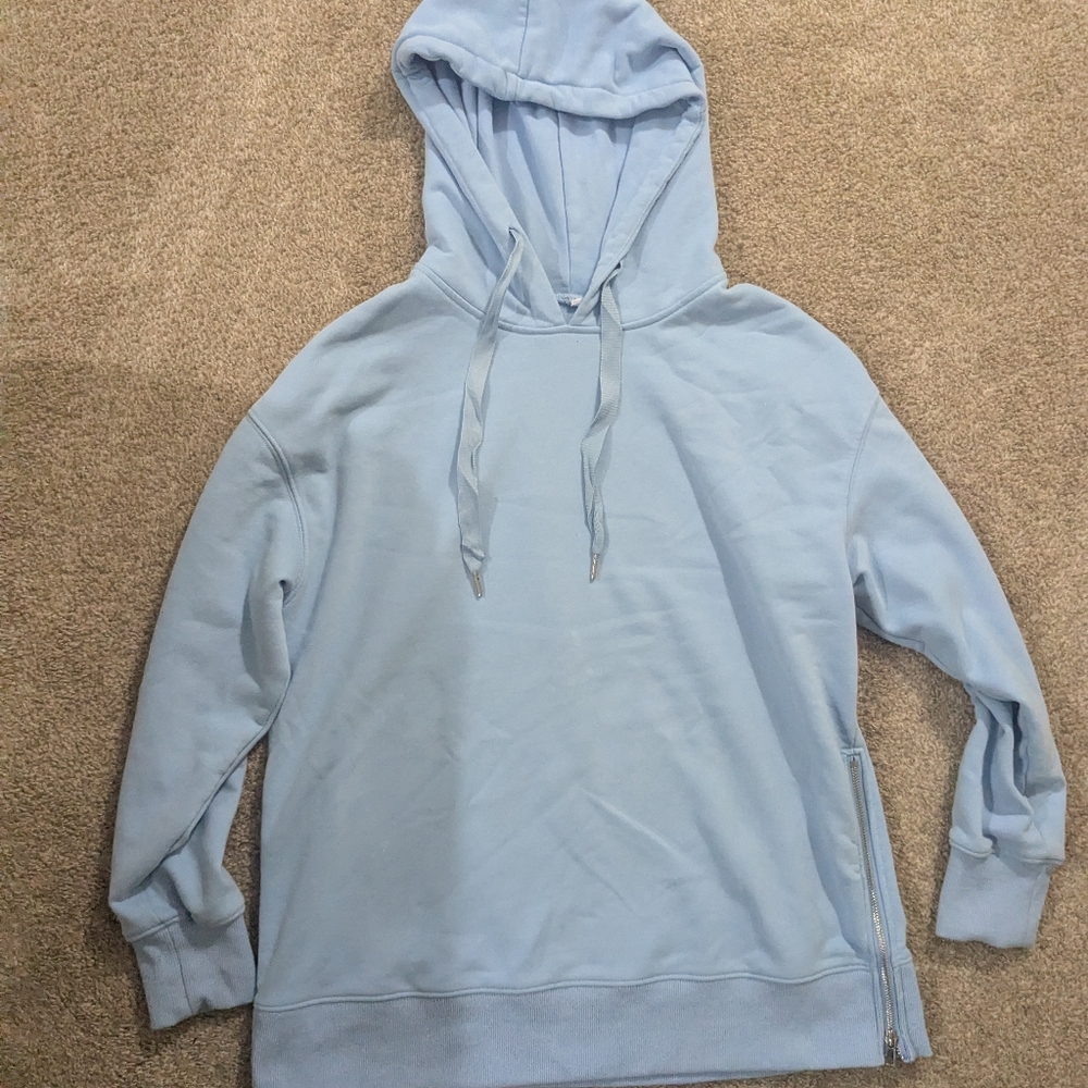 Baby Blue Fleece Lined Hoodie With Drawstrings and Side Zippers | Women's Small